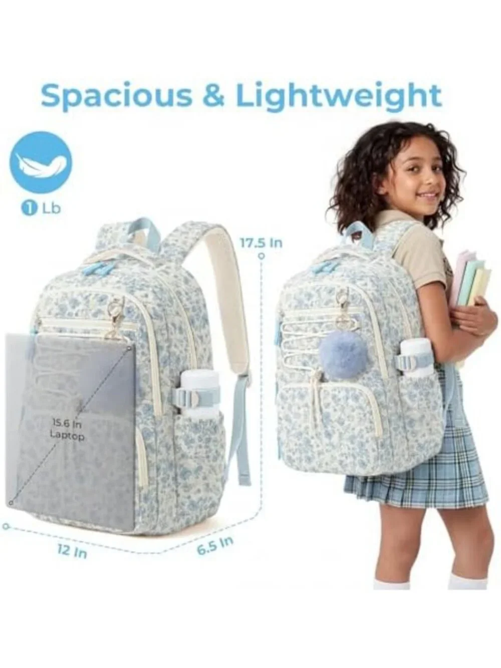 Cute Quilted Lightweight Backpack for Women, Multi-Pocket Anti-Theft Bookbag